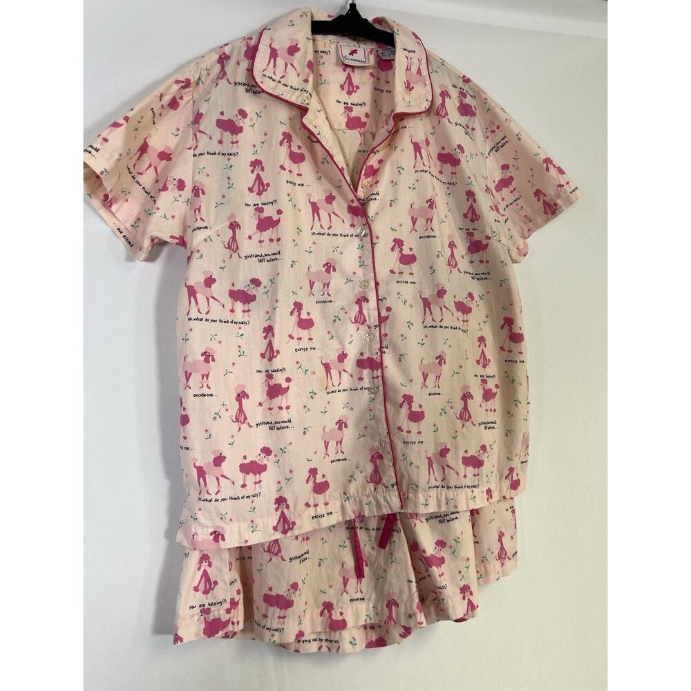 PJ Salvage Pink Poodle Dog Print Pajama Set Small Shorts Button Up Top - Picture 6 of 14
